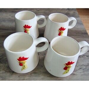 Set Of 4 Vtg 1960 Holt Howard 3D Rooster Mugs Cups Farmhouse Whimsical Cone